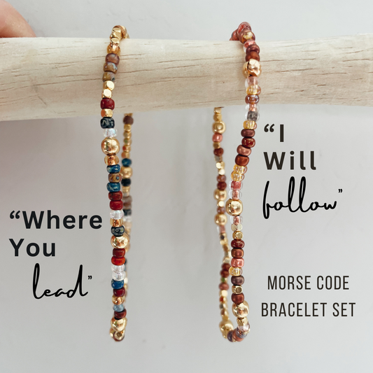 'Where You Lead' + 'I Will Follow' Morse Code Bracelet Set